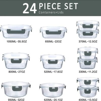24-Piece Glass Food Storage Set – Airtight, Oven & Microwave Safe